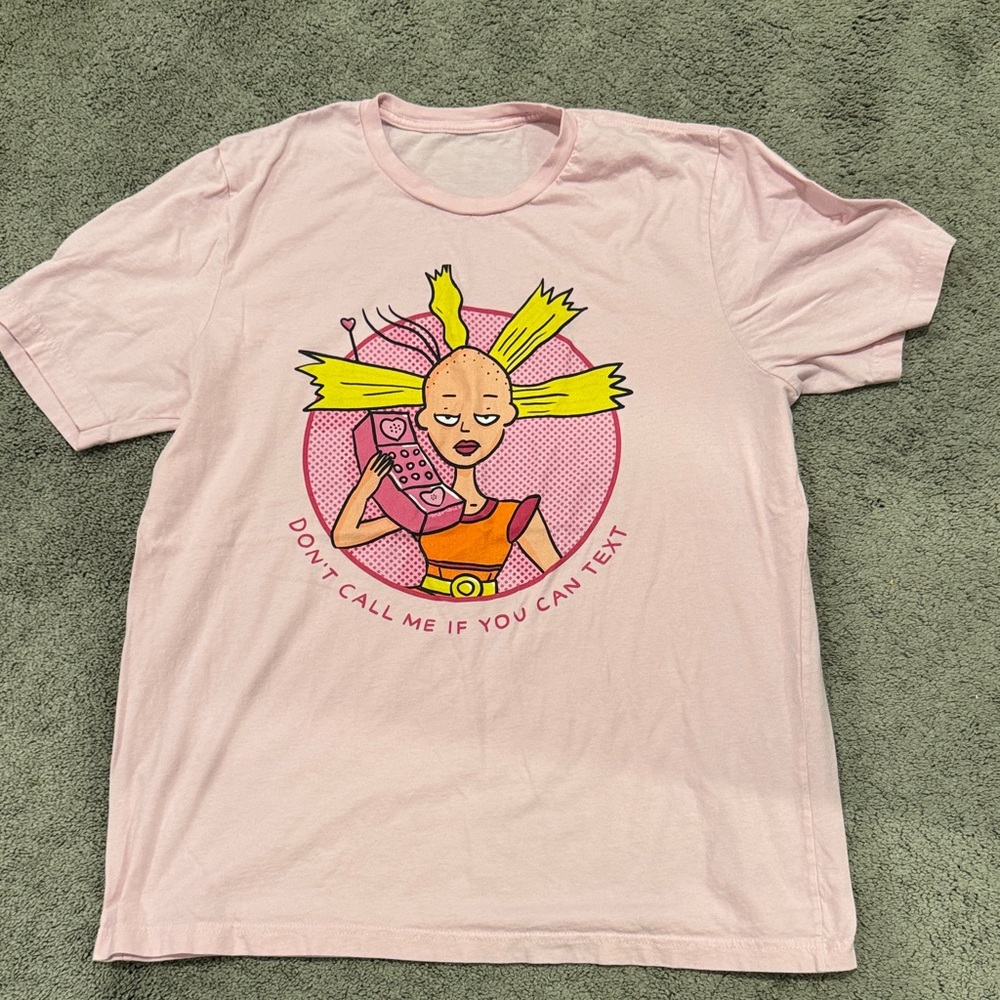 Pink Graphic T-Shirt with Cartoon Print